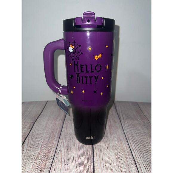Zak! Hello Kitty Halloween Witch Black Cat Purple Tumbler 40oz 2024 NEW - Picture 3 of 5